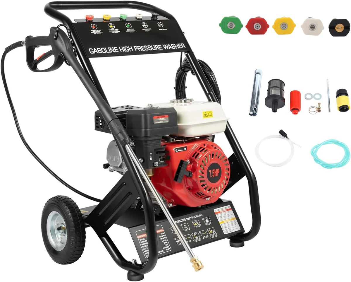 nettoyeur haute pression Deinungen – 56 x 50 x 81 cm | 7,5 HP, 10 l – fer | caoutchouc, PVC – Noir/Rouge | à essence 2200 PSI 2