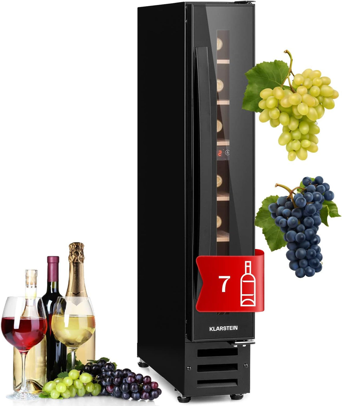 armoire KLARSTEIN, 20 L – Noir | Vinovilla Cave a Vin Encastrable, à une Zone – Caves de Vieillissement | Bouteilles Prosecco