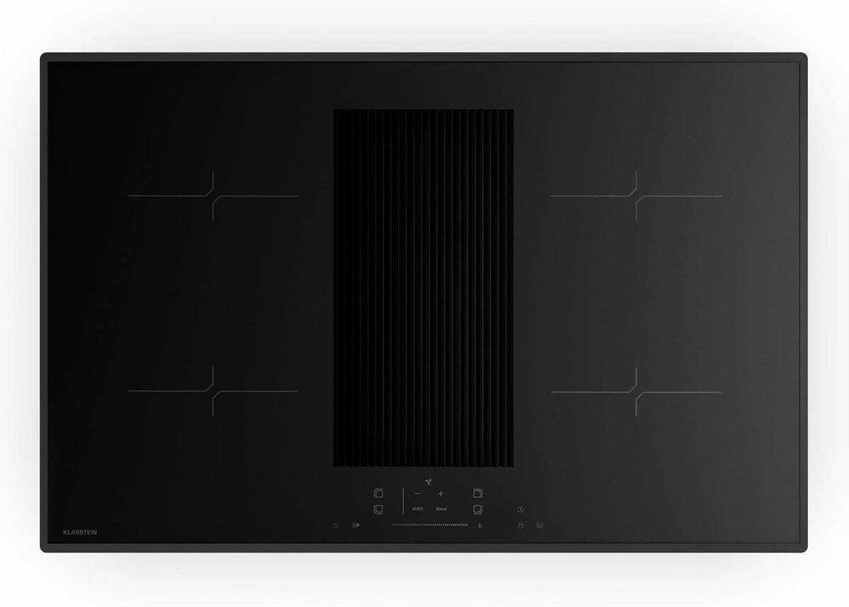 table de cuisson KLARSTEIN, plaque de cuisson – 8400 W | 80 cm, Noir – Velaire Plaque Induction avec Hotte Intégrée - 4 Zones | Curseur Tactile