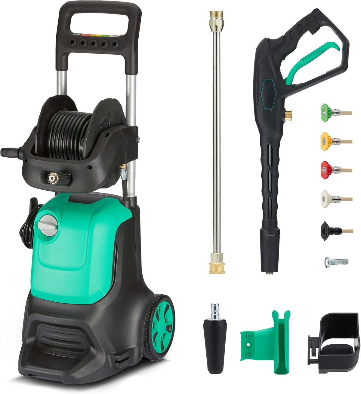 Outillage de jardin motorisé Amazon Basics | 2200 W, 145 bar – 500 l | Noir/Vert, Nettoyeurs haute pression filaires