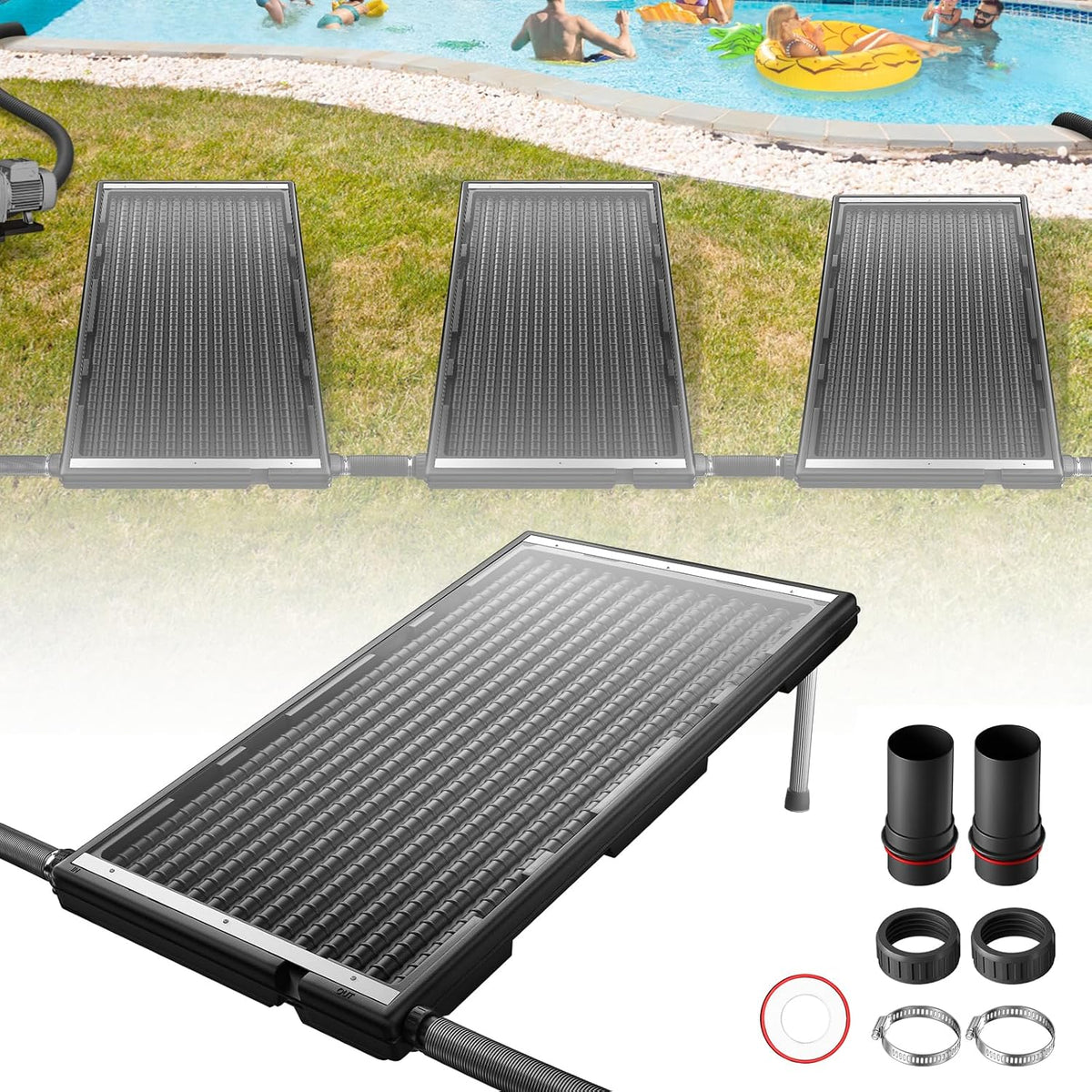 LZQ Systèmes de chauffage de piscine, 50 mm – 111,5 x 66 x 6,5 cm | Noir, douche de jardin - - - Rectangulaire