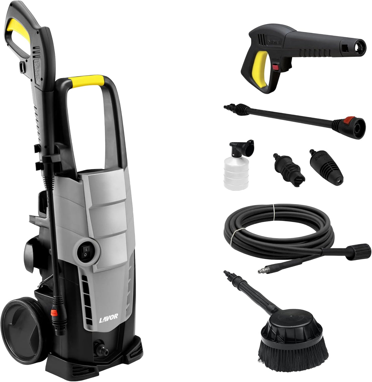 Lavor nettoyeur haute pression, 140 Bar – 450 l | 1900 W, Noir/Gris/Jaune – 140 GL avec Brosse Rotative | Puissance Max
