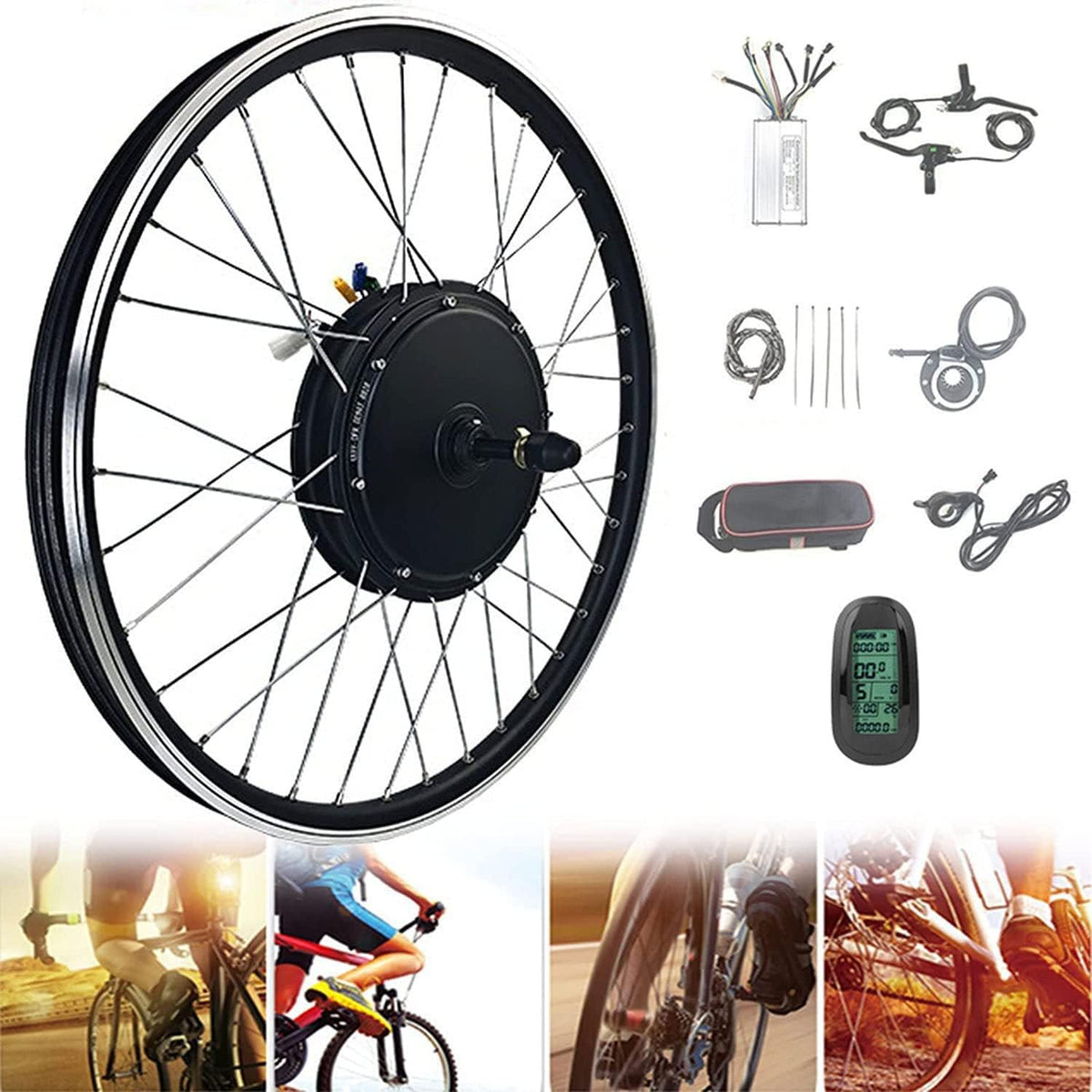 Cyclisme DRFGHK | 48 V, 000 W – 500 W | 20 pouces, Noir/Argent – Kit de conversion pour vélo électrique | roue arrière
