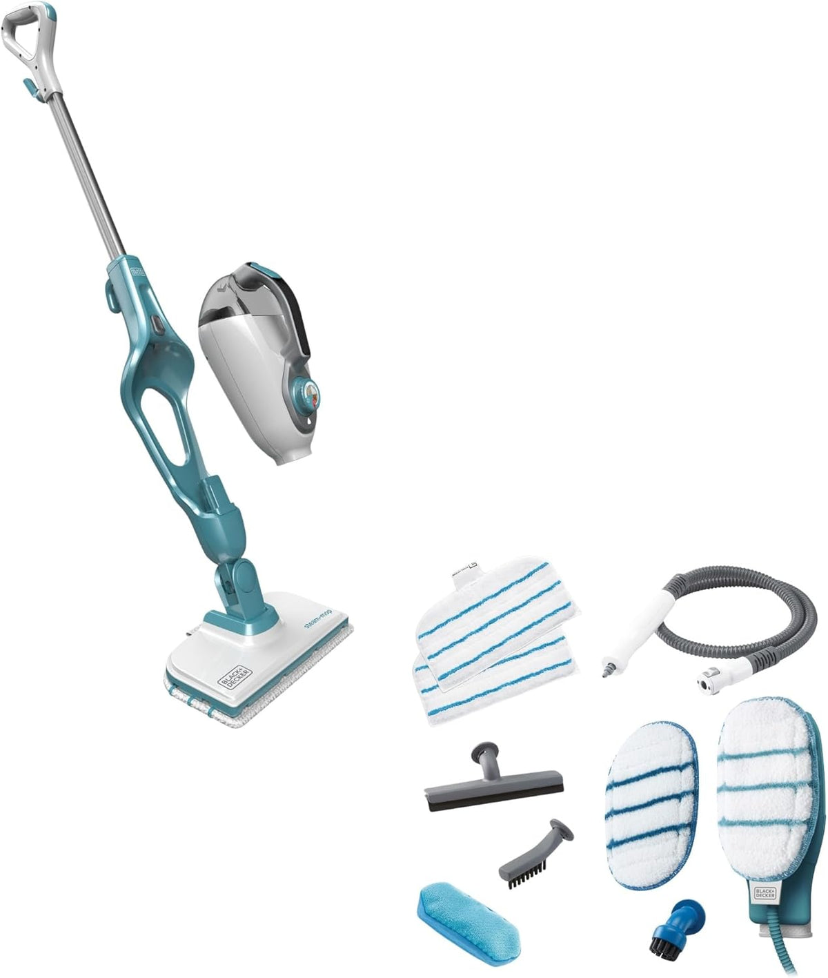 Balais vapeur BLACK+DECKER | 1,3 kW, Bleu/Blanc – Balai Vapeur 9 en 1 avec Nettoyeur à Main et Gant SteaMitt