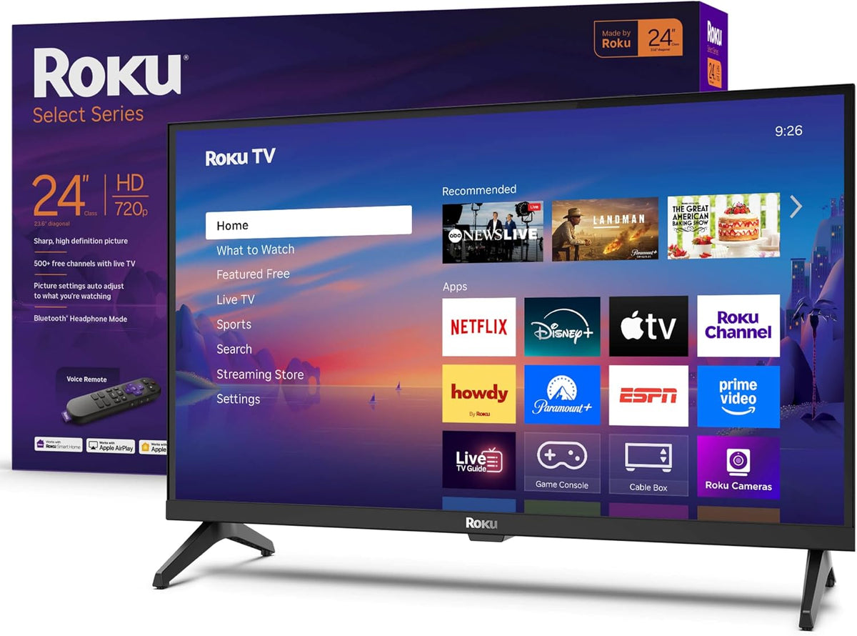 Roku téléviseur, 24 pouces – Noir | Smart TV 2025, Série Select – TV HD 720p avec télécommande vocale | divertissement
