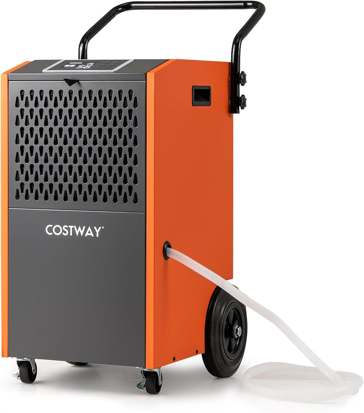 déshumidificateur COSTWAY | 34,5 x 39,5 x 81 cm (L x l x H), 73 L – 695 m | Métal, tôle laminée à froid – Blanc/Orange | Professionnel /Jour