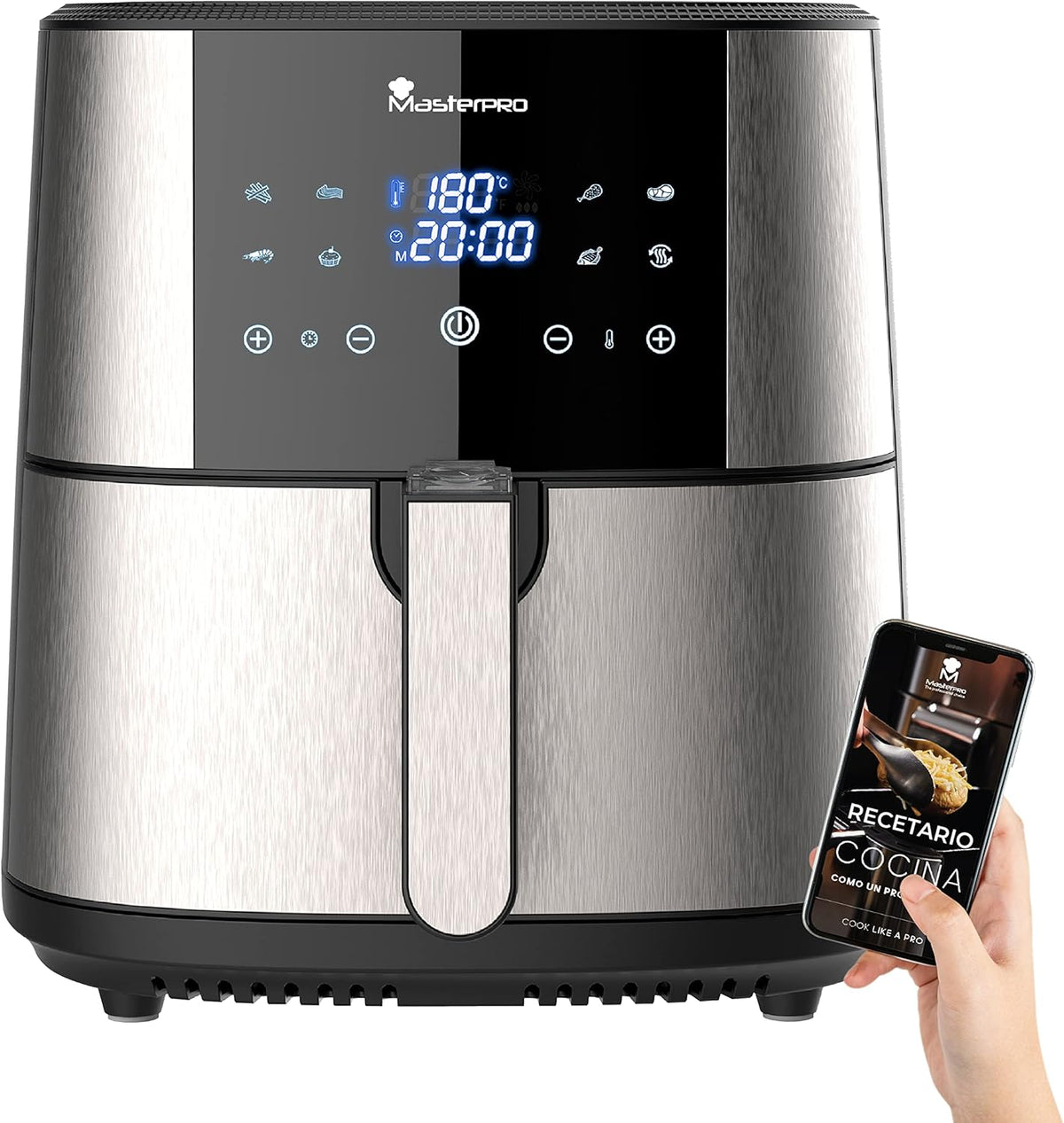 friteuse à air chaud MasterPRO – air fryer | 6 L, 1800 W – Noir/Argent | Friteuse sans Huile, AirFryer XXL Contenance Puissance