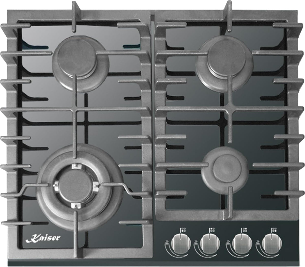 table de cuisson Kaiser – KCG 6383 Turbo | 3,8 kW, Noir/Gris – KCG 6383 plaque de cuisson à gaz sur verre noir
