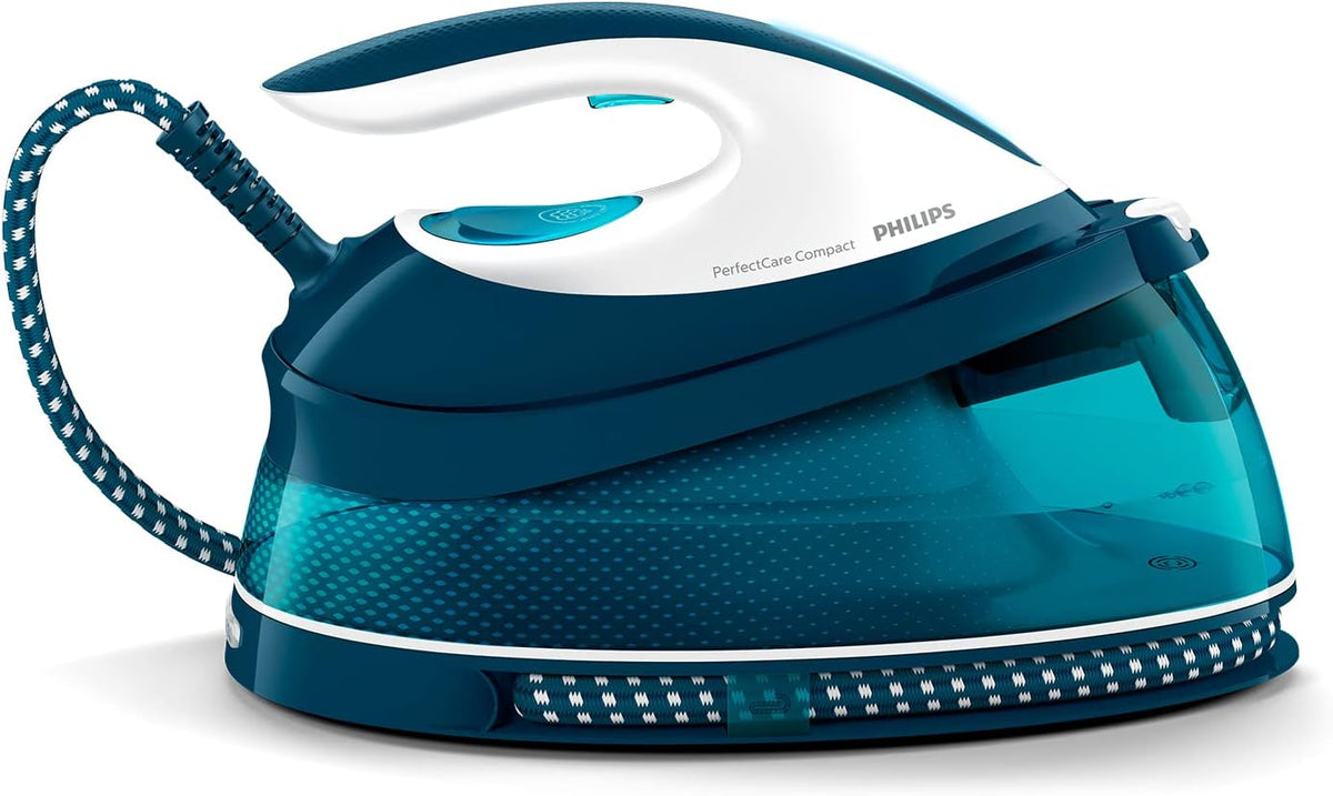 centrale vapeur Philips | 2400 W, 400 g – 1,5 L | Bleu/Blanc, PerfectCare Compact Plus – Pression de 6 | Technologie OptimalTEMP