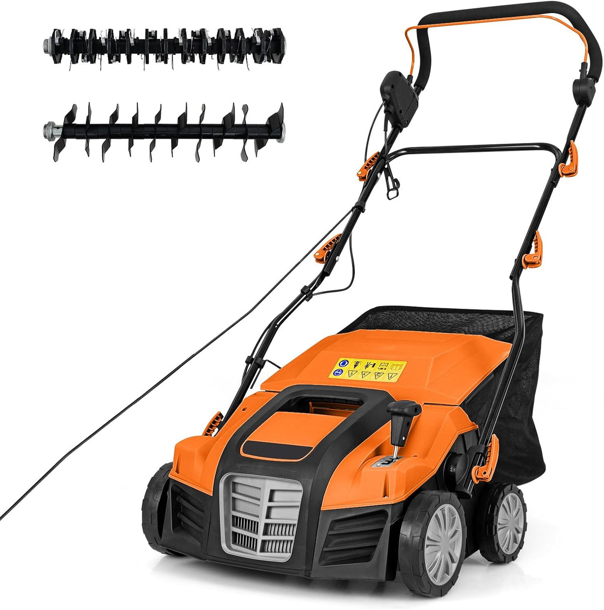 Outillage de jardin motorisé RELAX4LIFE – 2000 W | 400 m2, 55 L – Orange/Noir | Profondeur&Hauteur Reglable, Verrou de securite pour Gazon Sol (Orange