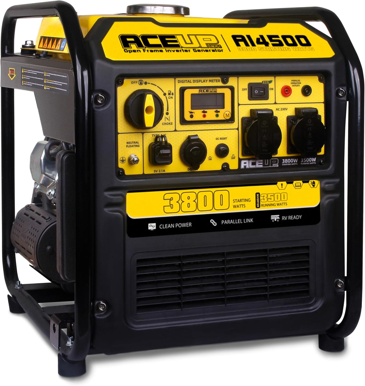 Aceup Energy groupe électrogène, 3800 W – 230 V | 12 V, 28 kg – Noir/Jaune