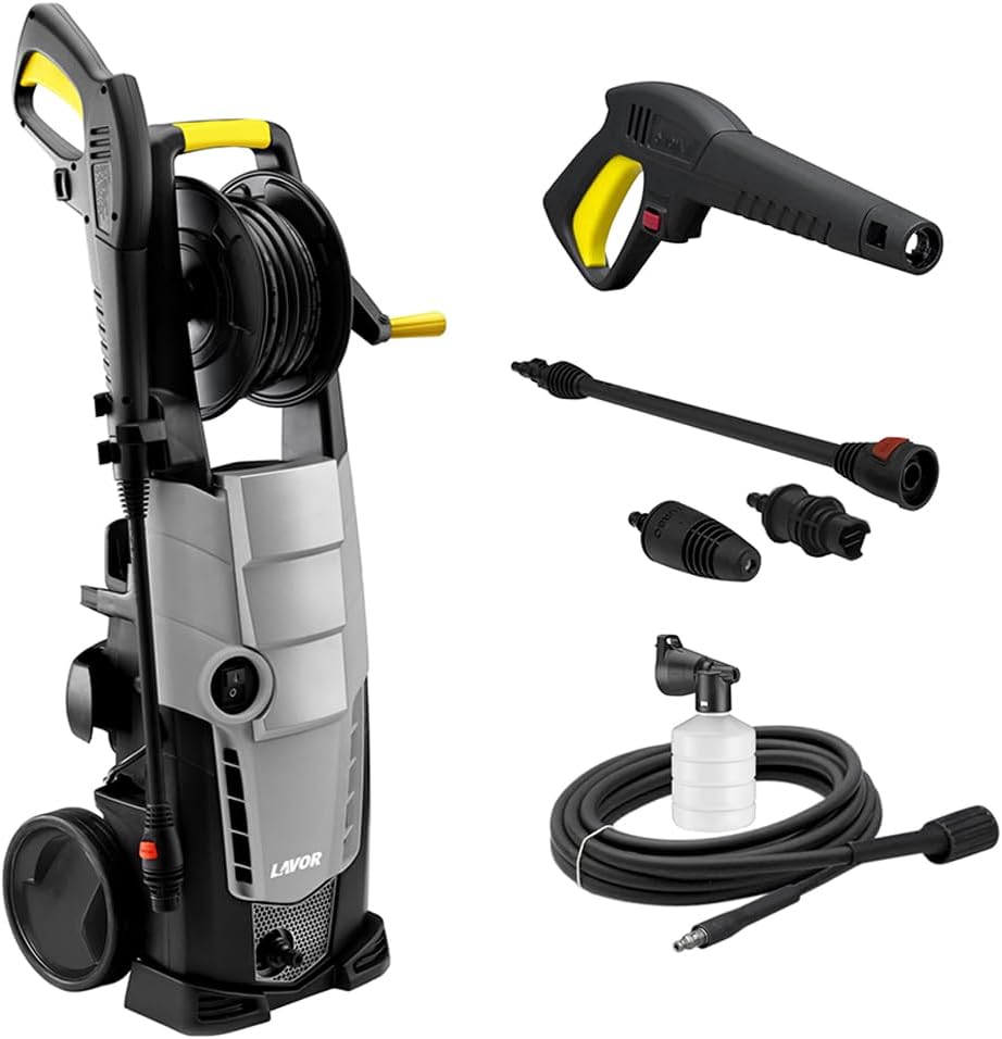 Lavor nettoyeur haute pression, 160 Bar – 510 l | 2500 W, Noir/Gris/Jaune – 160 Essential GL avec Enrouleur | Puissance Max