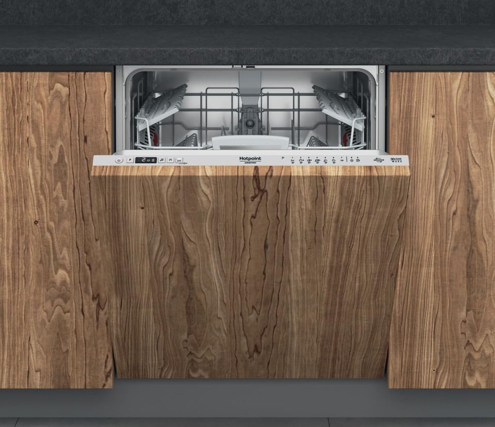 Lave-vaisselles standards Hotpoint | 60 cm, 41db – Bois/Gris/Blanc | Lave-vaisselle 14 Couverts Tout Intégrable - HIO3T141 W