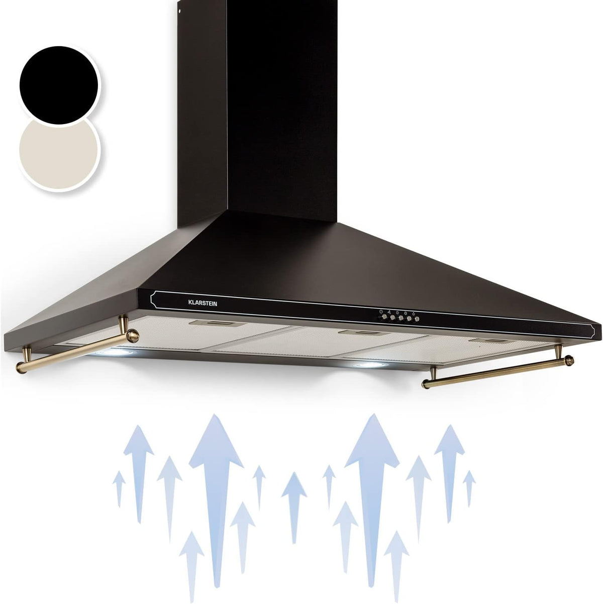 hotte aspirante KLARSTEIN | 90 cm, 645 m – Noir/Beige | Hottes de Cuisine avec Filtre de Hotte en Aluminium, Débit d'Air Puissant de ³/h