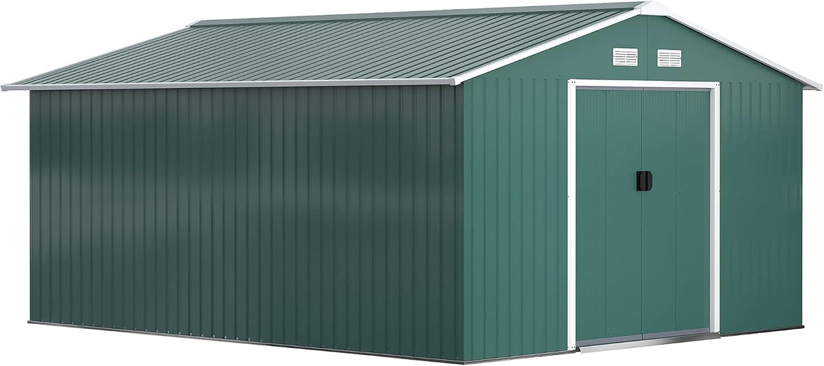 Outsunny Abris de jardin, 12,4 m – 340 x 386 x 200 cm | Vert/Gris, Abri de Jardin ² – abri de Jardin avec Toit à Une Pente