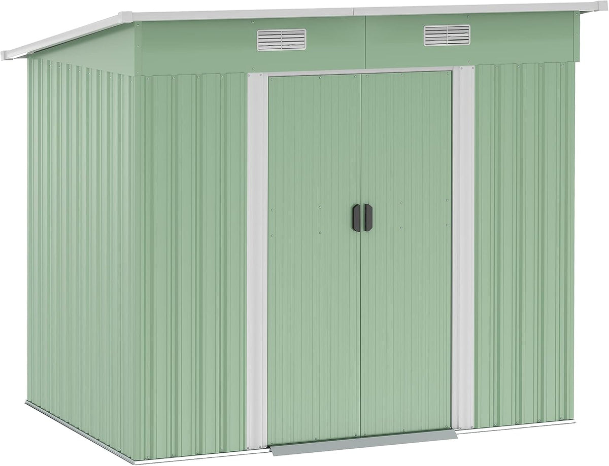 Outsunny Abris de jardin, 2,3 m – 207 x 130 x 182 cm | Vert/Blanc, Abri de jardin en métal ² avec toit en appenti