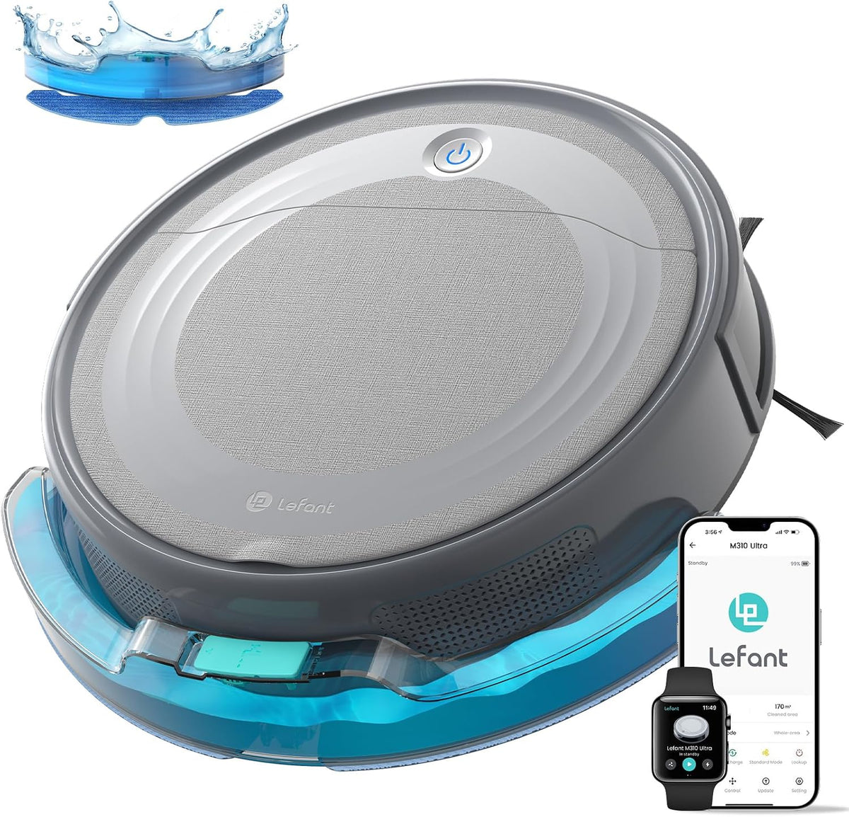 robot aspirateur Lefant – Gris/Bleu | Aspirateur Robot 6000Pa, Navigation ToF – Évitement Précis des Obstacles