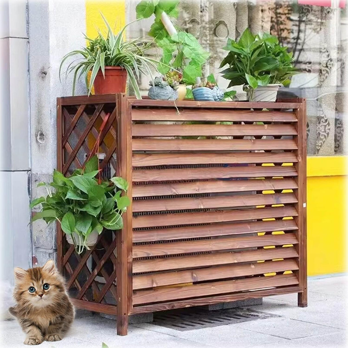 Cache cache climatiseur, climatiseur – Marron | résistant au Soleil, Design élégant en Grille (Tail