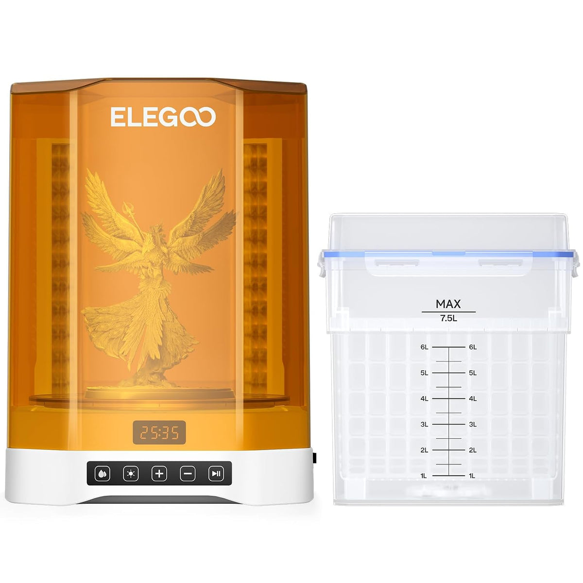 Imprimantes 3D ELEGOO – 7,5 L | Orange/Blanc, Mercury Plus V3.0 Station de Wash and Cure – Station de Lavage et de Durcissement