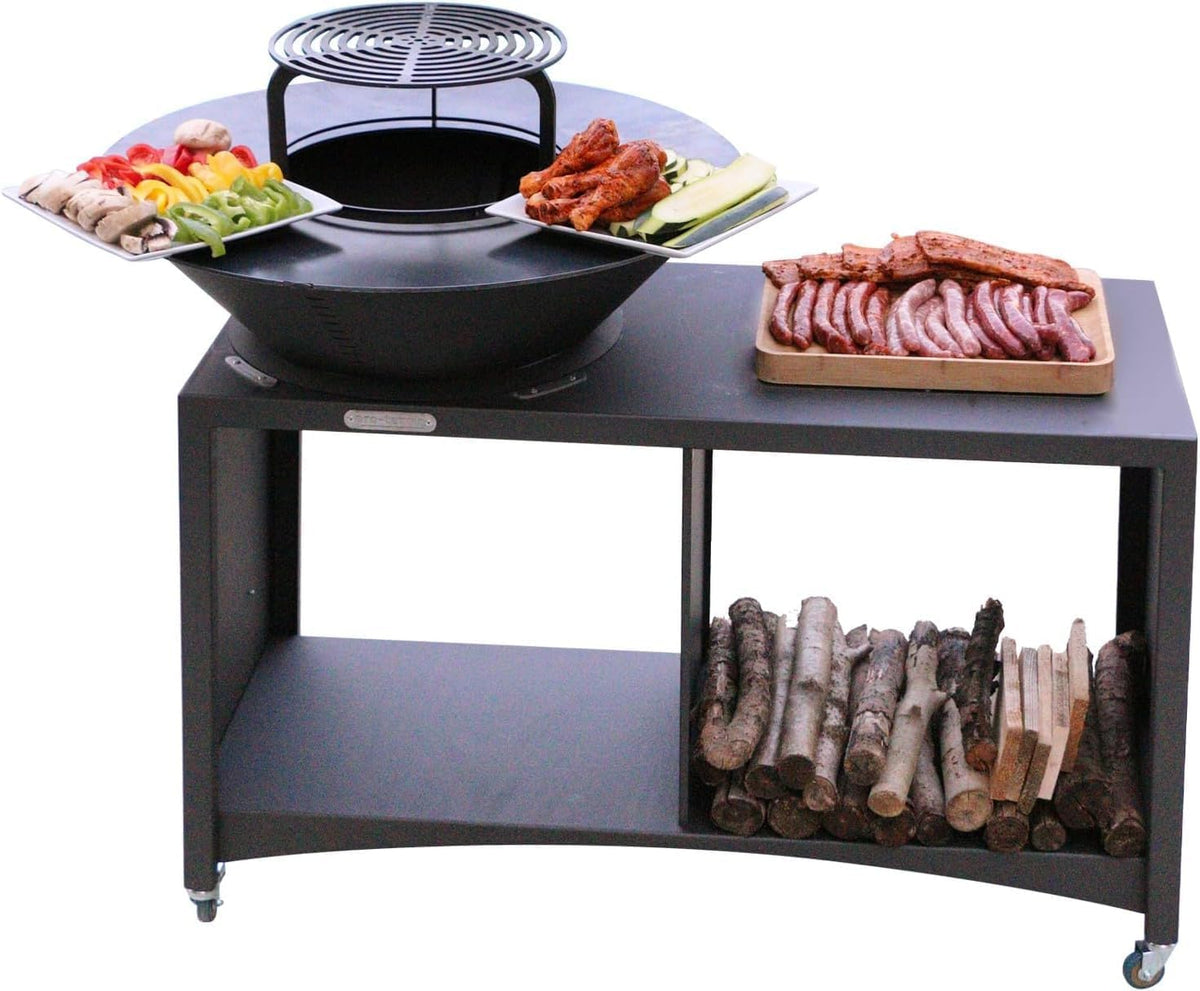 FUMAX plancha, 100 cm – Noir | Brasero îlot avec Plaque et Grille Amovible en Acier Barbecue extérieur Ø