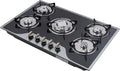 table de cuisson Queeucaer – plaque de cuisson | noir (bords miroirs), acier inoxydable pour maison – camping-car - 5 buses pour gaz liquéfié - CE