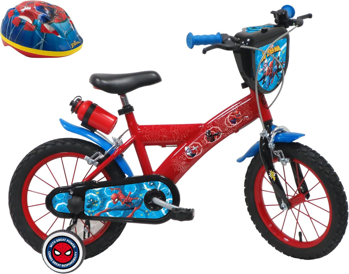 Vélos enfants A.T.L.A.S | Rouge/Bleu/Noir, Vélo Enfant 14'' Spiderman/Marvel équipé de 2 Freins – Plaque Avant décorative