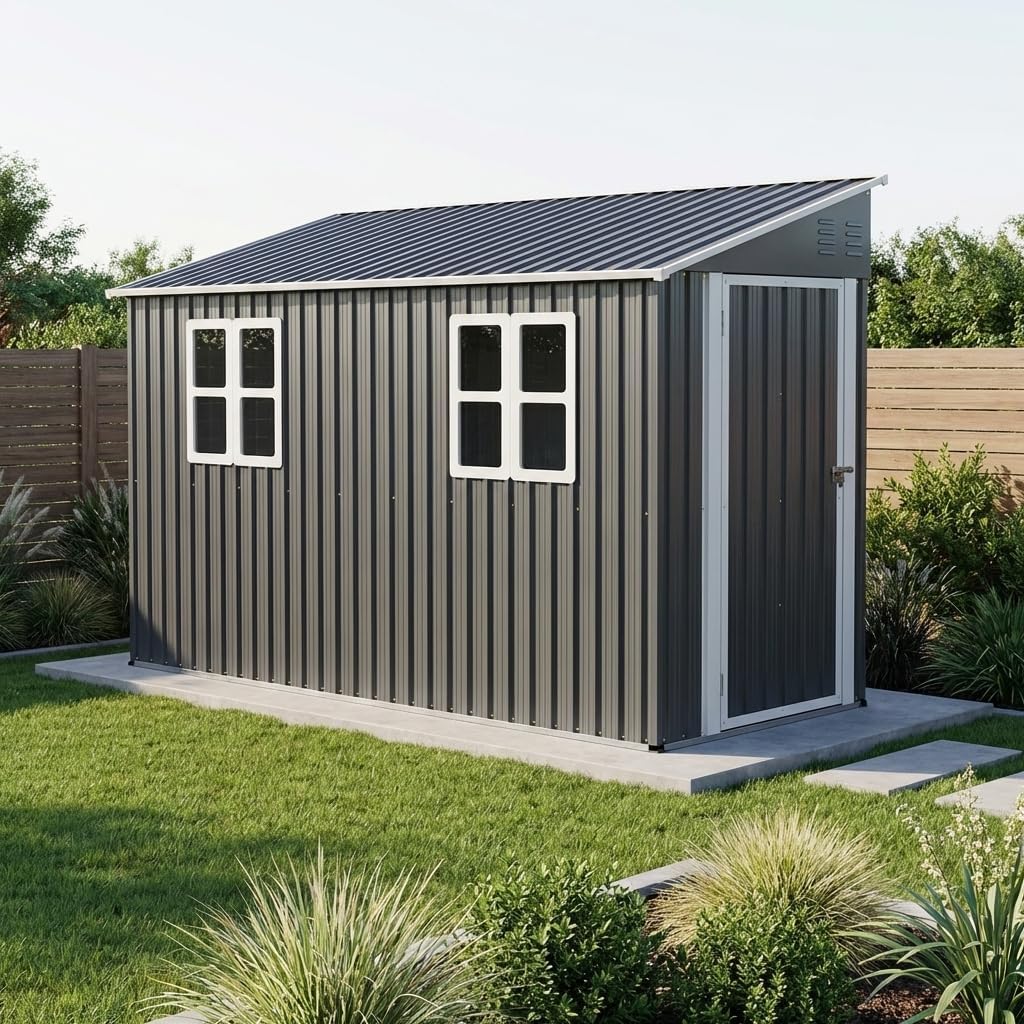 Abris de jardin dowowdo | 1,2 x 3 m, acier galvanisé – Gris/Blanc | Abri de jardin en métal de (environ ) avec kit de sol et design d'appui