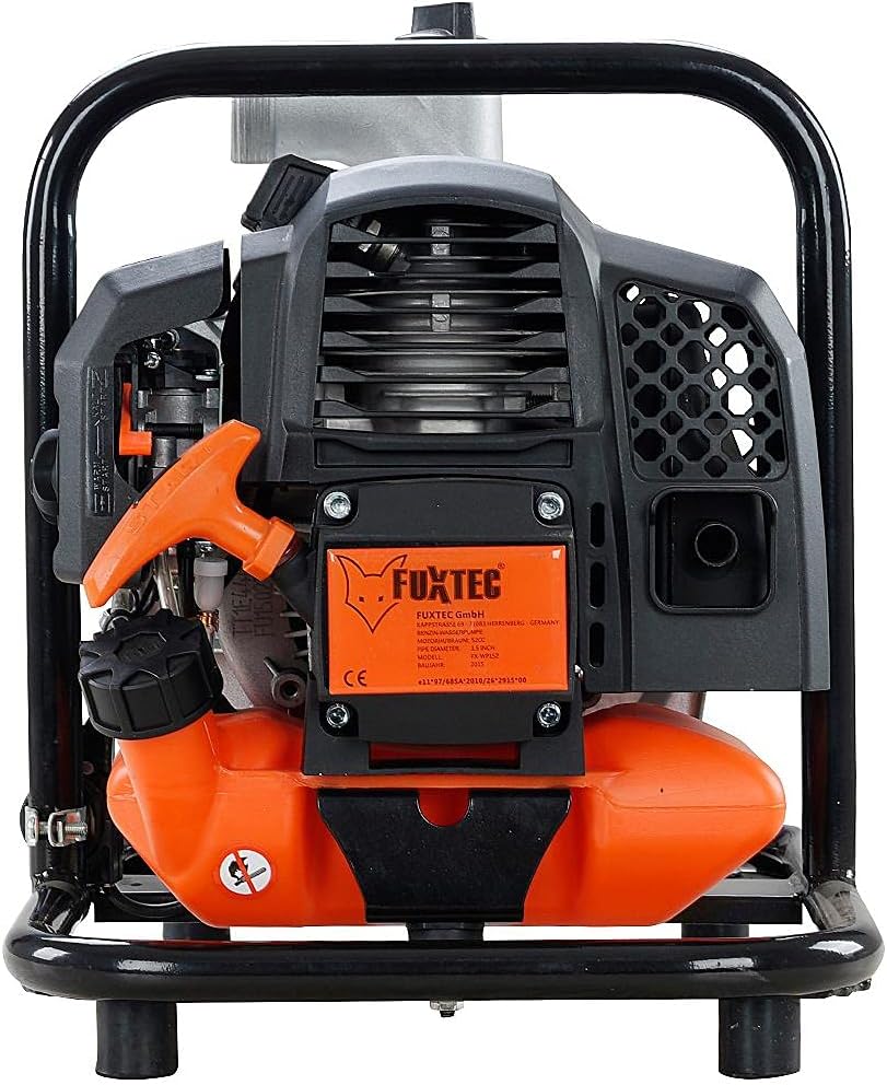 Pompes pour fontaines Fuxtec – 15.000 l | 35 m, 8 m – Noir/Orange | Pompe à eau thermique 2 temps 52 cm3 FX-WP152 - volume aspiration /h