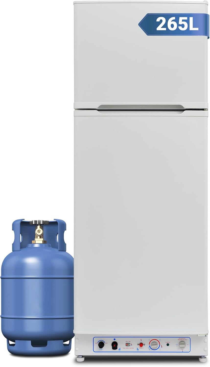 Techomey réfrigérateur, 265 L – 220 V | Blanc/Bleu, Frigo Gaz – (206+59) | Frigo Congélateur Gaz, Camping pour Maison