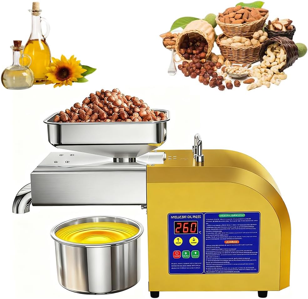 AGGBDYXO broyeur, 220 V – 1100w | Jaune/Argent, Automatique Presse à Huile Domestique – Les Graines de Sésame