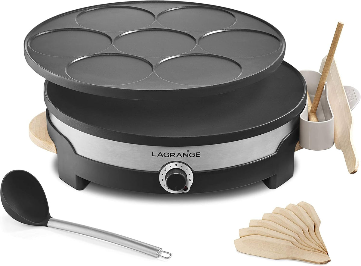 LAGRANGE Électroménager spécialisé, 1500 W – Noir/Argent | Crêpière électrique, fabrication française – thermostat réglable