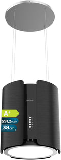 Cecotec hotte aspirante, 38 cm – 591,2 m | Noir, d'Îlot Ronde Bolero Flux CRE 385500 Black A+. Finition en Acier