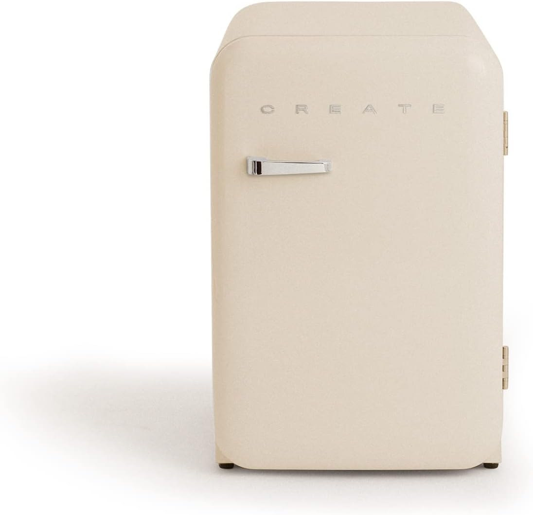 CREATE réfrigérateur, 98 W – 56x54x84 cm | Blanc Cassé, RÉTRO FRIGO 83.5 ARGENT/ avec poignée argentée – basse consommation