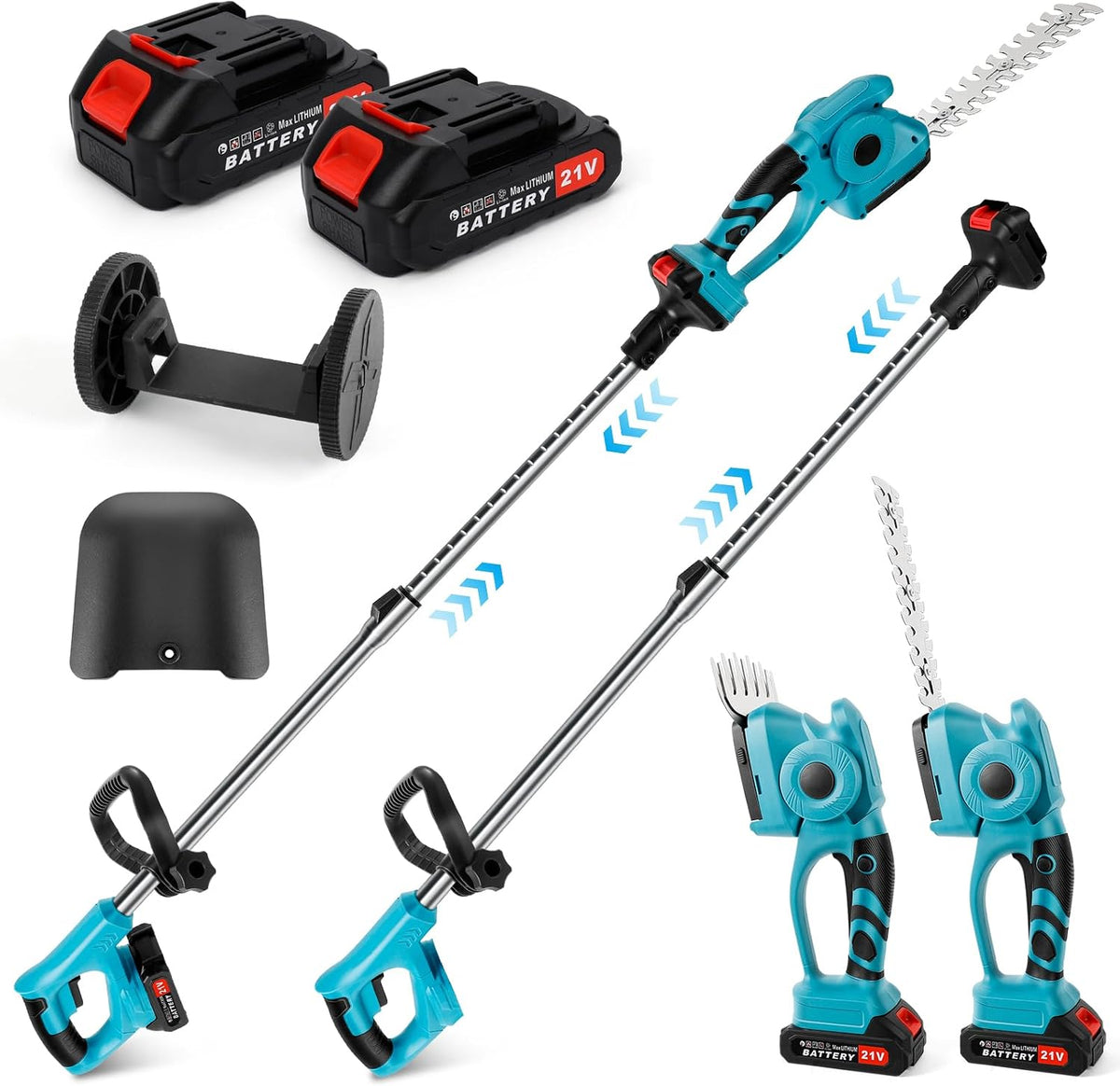 Outillage de jardin motorisé ConBlom – 21 V | 550 W, 220 mm – 130 mm | Noir/Bleu/Argent, Tête Inclinable – Longueur de Lame