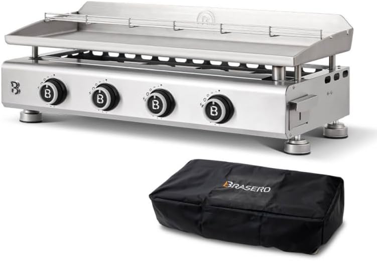 plancha BRASERO – 10,6 kW | 84 x 34 cm, Argent/Noir – BY FAVEX - gaz inox Silvia IIG Evo 4 feux | Plaque inox