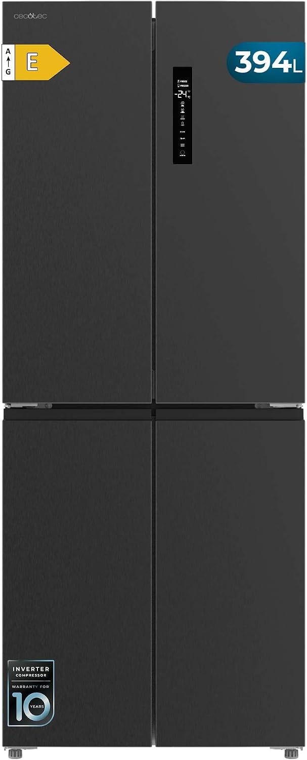 Cecotec réfrigérateur, frigo – 394 Litres | 170 cm, 70 cm – Noir | 4 Portes Total No Frost Bolero CoolMarket 4D 394 Dark E