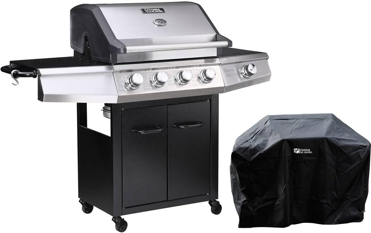 Barbecues au gaz naturel Habitat et Jardin | 15.2 kW, Noir/Argent – Barbecue Gaz Bingo 5 | 5 Brûleurs Dont 1 Latéral
