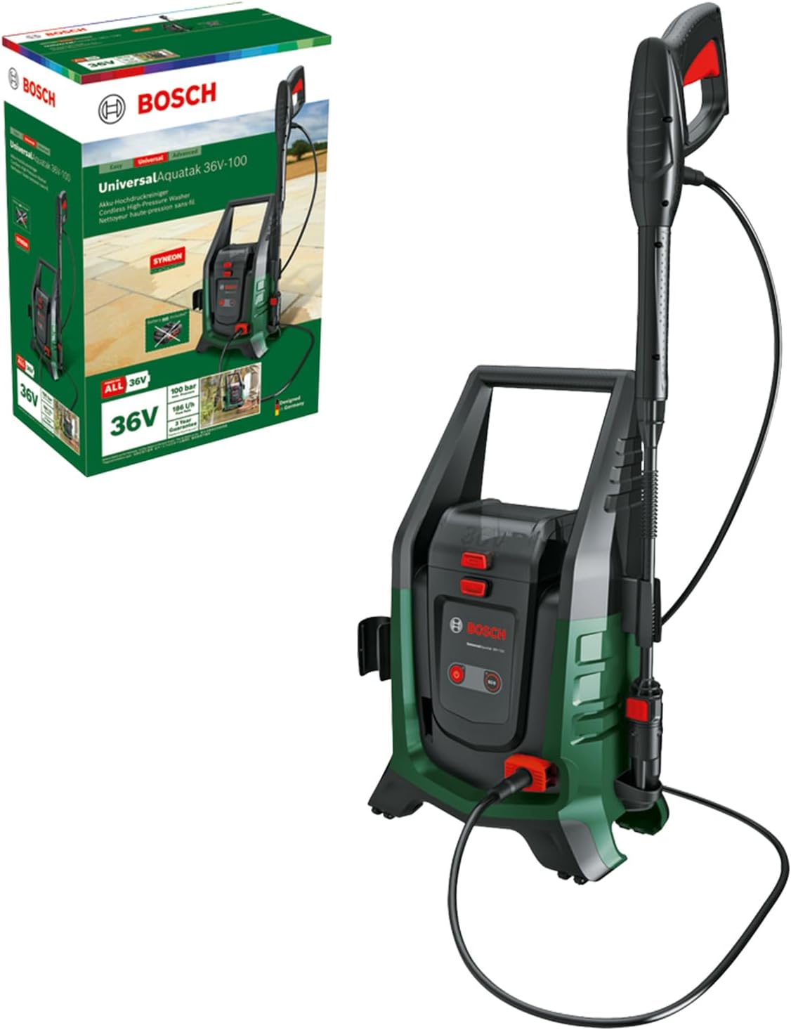 nettoyeur haute pression Bosch – 36 V | Noir/Rouge/Vert, système 36 Volt – jusqu'à 45 minutes d'autonomie | sans batterie)