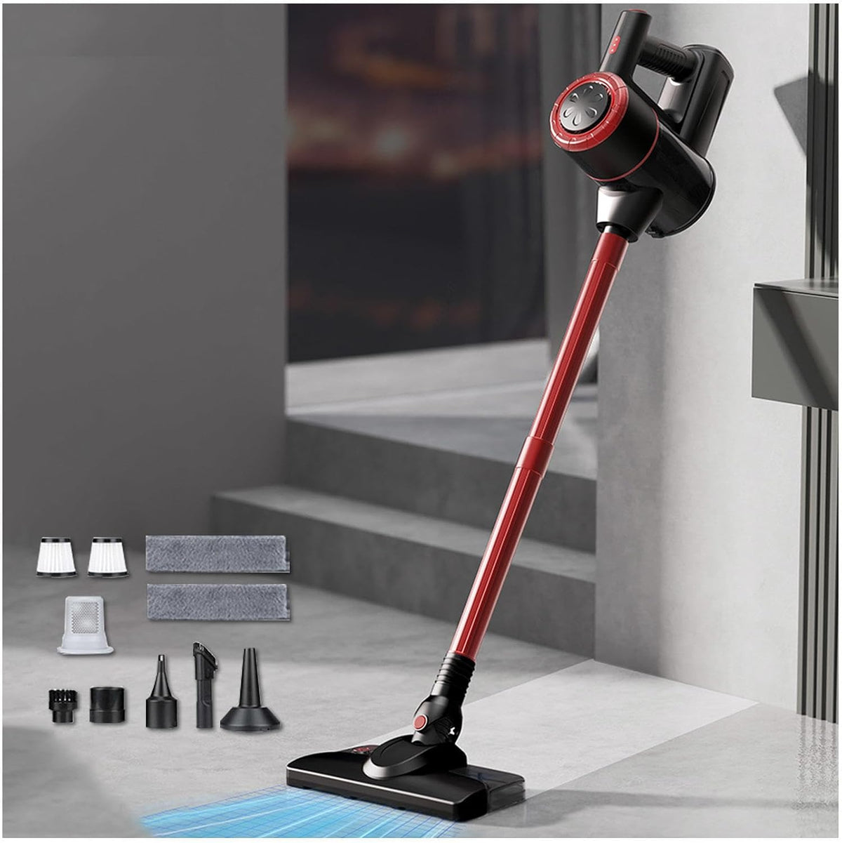 MeLtor Aspirateurs balais et balais électriques, 120 W – 18Kpa | Noir/Rouge, Aspirateur Laveur Balai sans Fil 35 Min