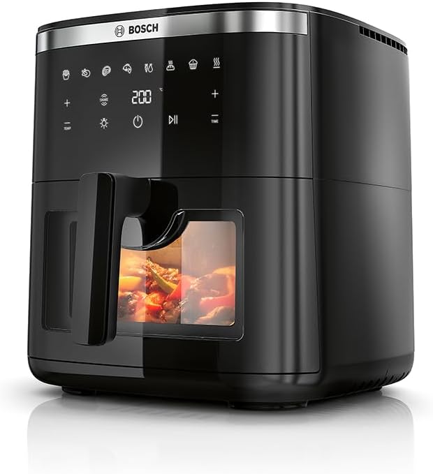 Bosch friteuse à air chaud, 7,2 L – Noir | Friteuse sans huile Série 6, MAF671B0 – Air Fryer XXL | 7 programmes prédéfinis