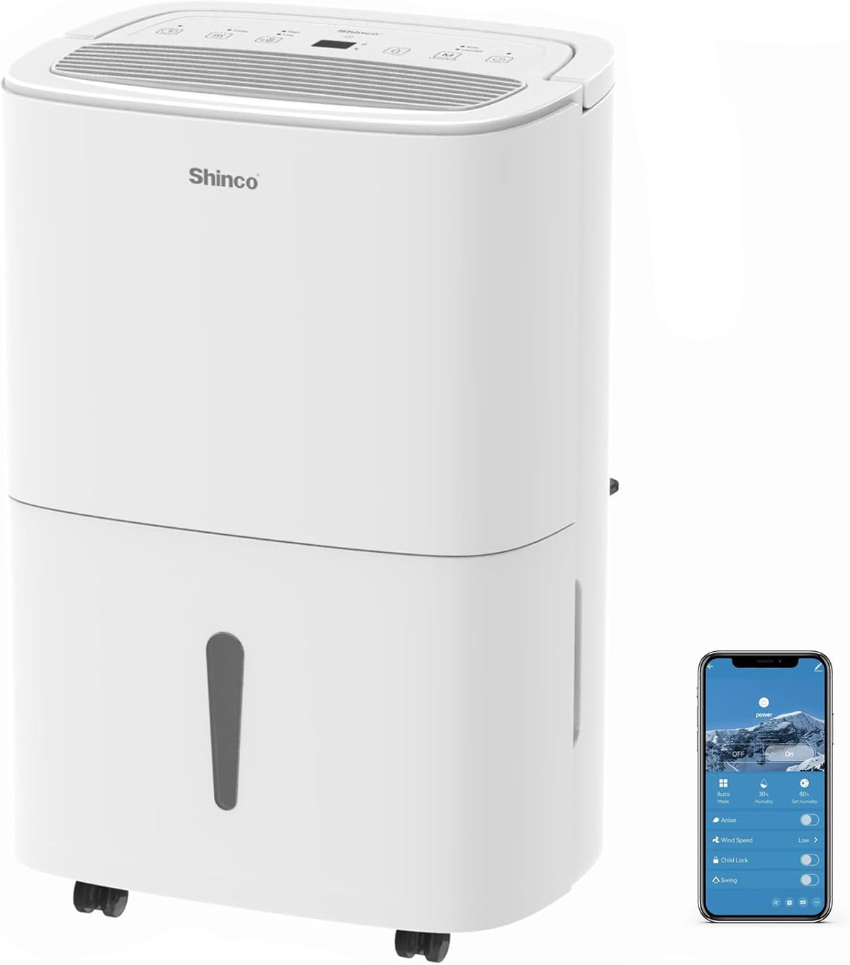 déshumidificateur SHINCO – 30 L | Blanc, WIFI/APP Portable Portable /Jour – Minuterie 24h | Drainage Continu, Fonction Sèche-Linge