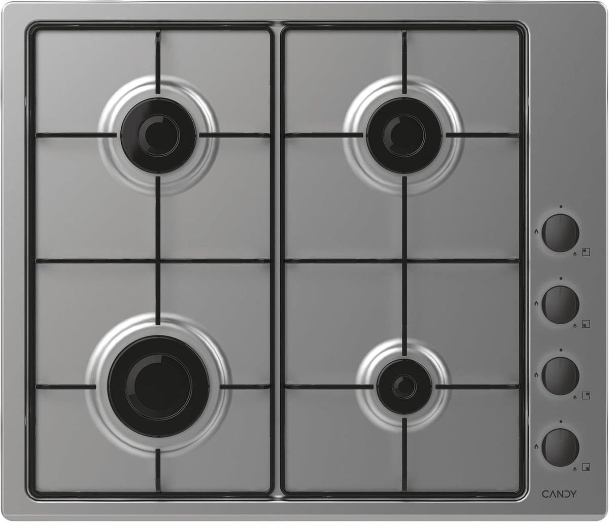 Tables de cuisson CANDY | Argent/Noir, CHW6LBX/4U2 Plaque de gaz en acier inoxydable