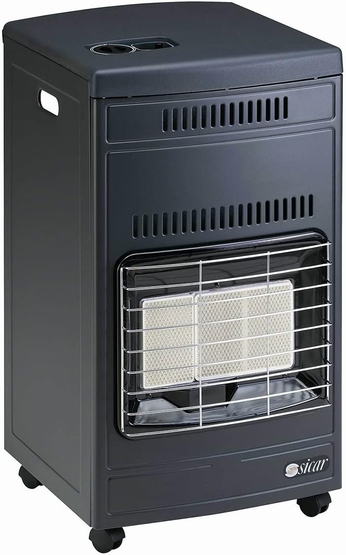 Chauffage au gaz Sicar | 4200 W, 15 kg – Noir | Poêle à gaz infrarouge. à 3 réglages thermiques. Allumage piezo électrique