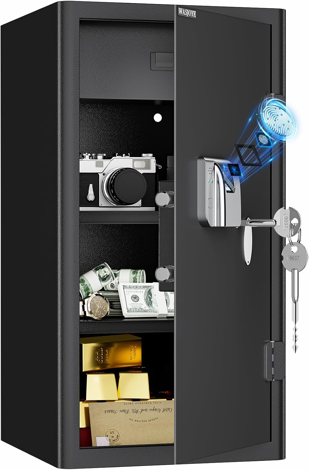 armoire WASJOYE – 103 L | 40 cm, Noir – Grand Coffre-Fort d'Empreinte Digitale | le Bureau, 70 * 37 *