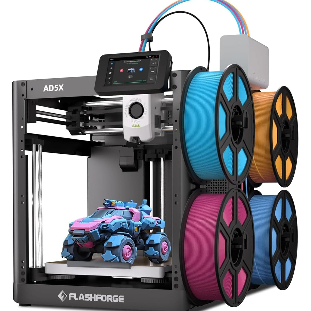 Imprimantes 3D FLASHFORGE – 600 mm | Noir/Gris/Bleu/Rose/Orange, Imprimante 3D Adventurer 5X avec Impression Multicolore