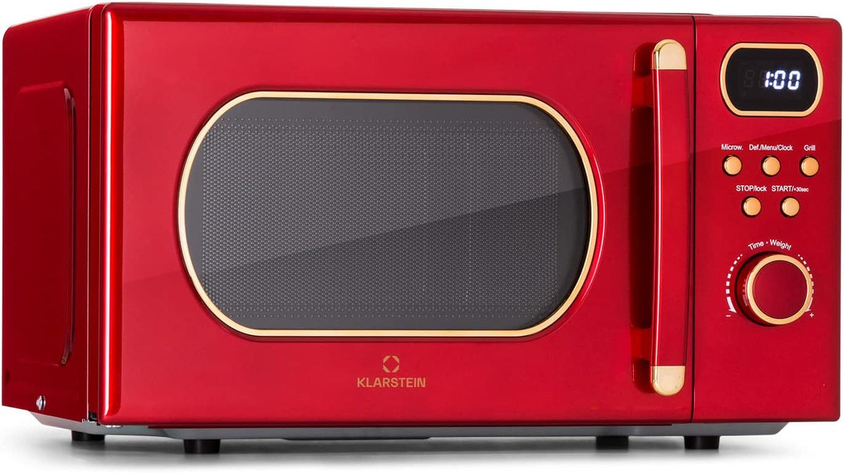 Fours micro-ondes KLARSTEIN | 800 W, 20 L – Rouge | Micro onde Grill Multifonction, Design Vintage en Acier Inoxydable