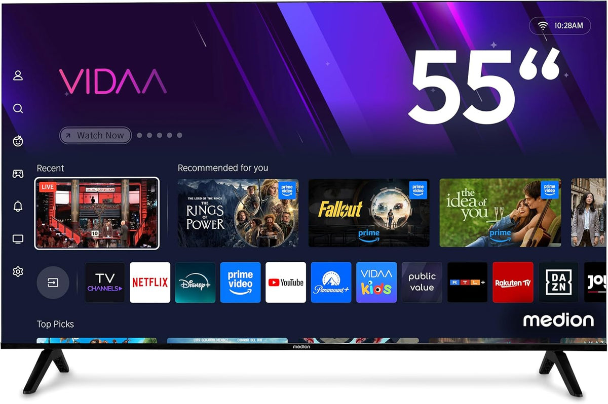 téléviseur MEDION | 138,8 cm, Noir – TV Ultra HD (55″) (Smart-TV | VIDAA Store, Prime Video – Paramount+ | Bluetooth