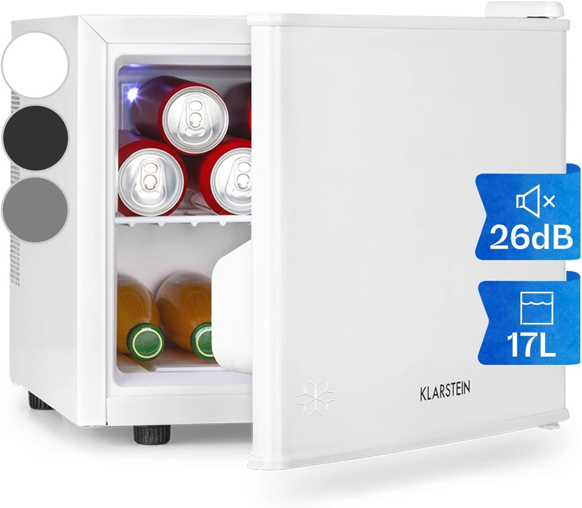 mini réfrigérateur KLARSTEIN – 17 L | Blanc, Mini Frigo de Chambre pour Boissons – Petit Silencieux | Bar Intérieur