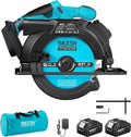 scie circulaire Seesii | 165 mm, 5200 RPM – Noir/Bleu | Sans Fil avec Batterie et Chargeur, Profondeur Max 90°
