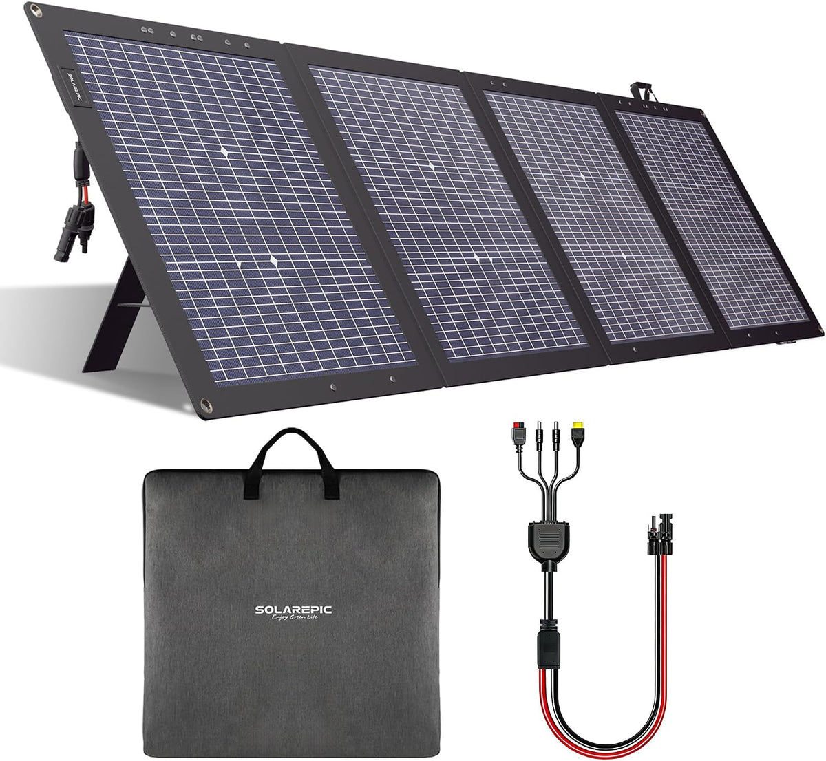 panneau solaire SolarEpic | 220 W, Noir/Gris – monocristallin bifacial | haute tension 25, station d'alimentation portable